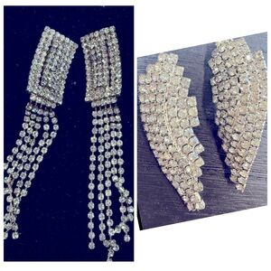 Vintage‎ Rhinestone Clip Earrings Bundle | Statement Wing + Dangle | 1950s Glam